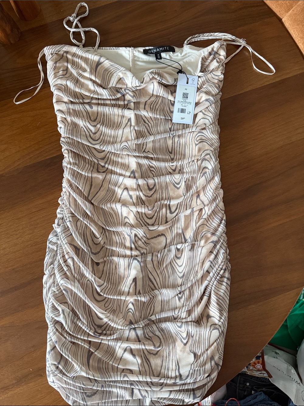 Dynamite Beige & Brown Woodgrain Ruched Slip Dress